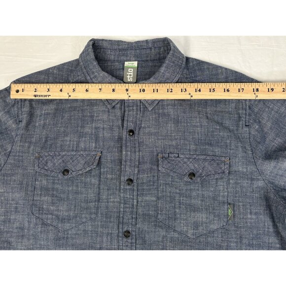 Stio Men’s Large Ashton Chambray Snap Shirt Western Rodeo Outdoors Pockets - Picture 15 of 16